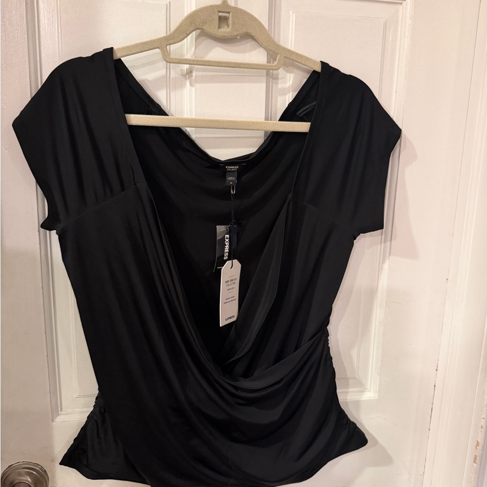Express Black Drape Front Blouse